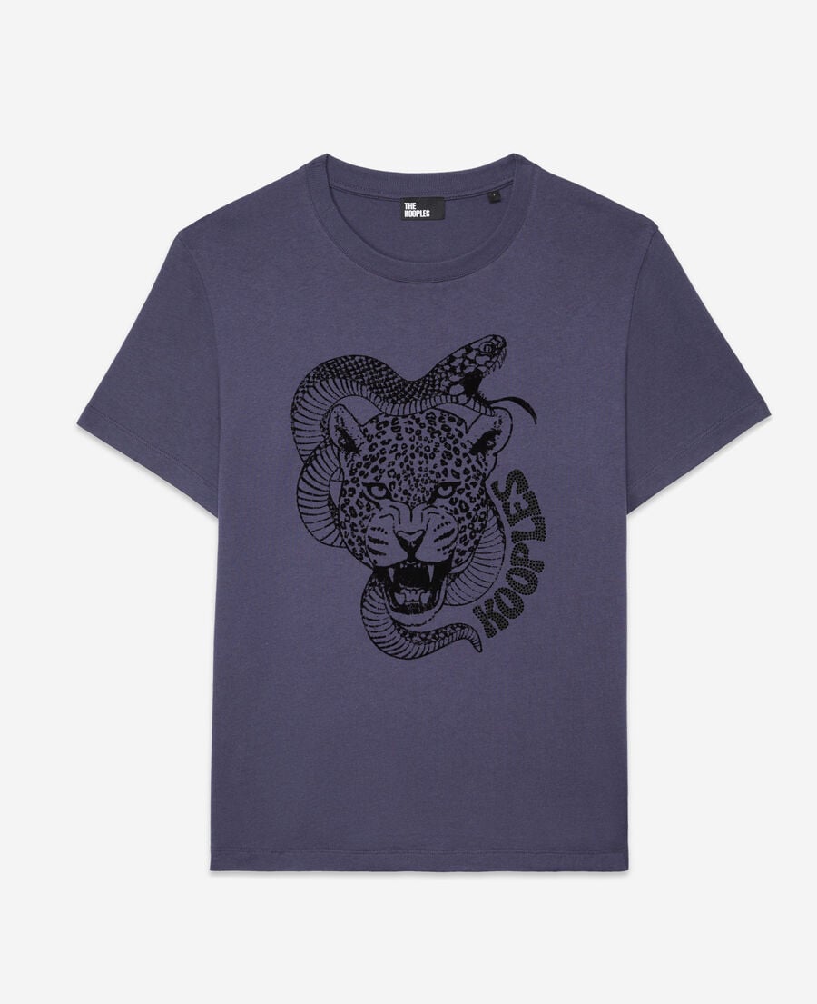 The Kooples F NIGHT BLUE blue t-shirt with snake leopard flocking