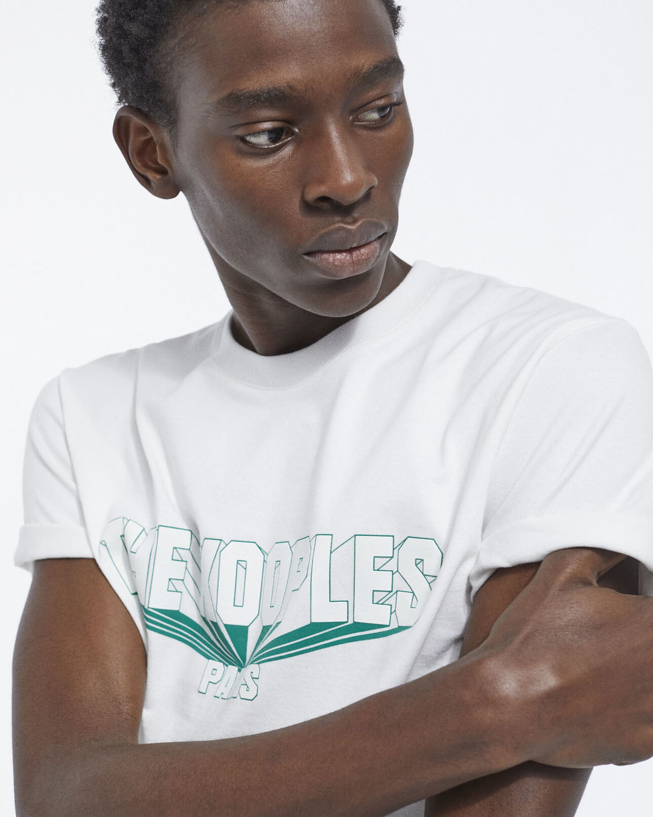 The Kooples MEN WHITE white cotton t-shirt with green 3d logo