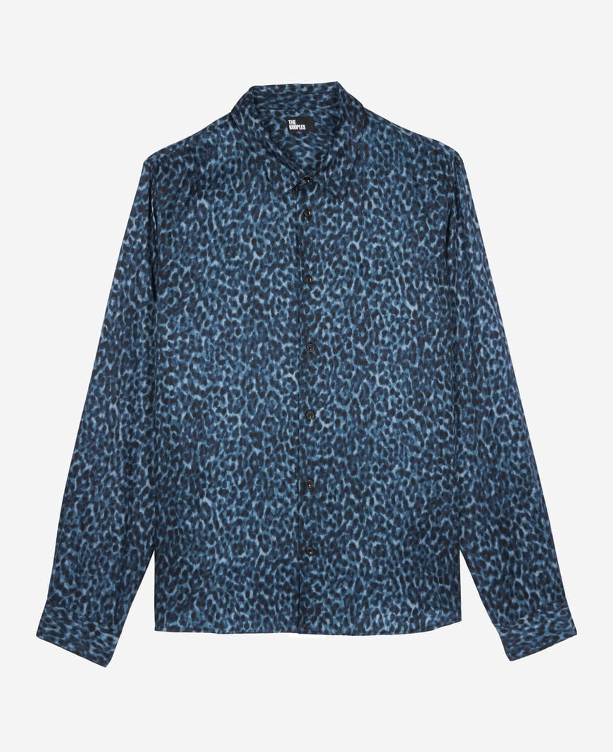 The Kooples MEN BLUE leopard print silk blend shirt 
