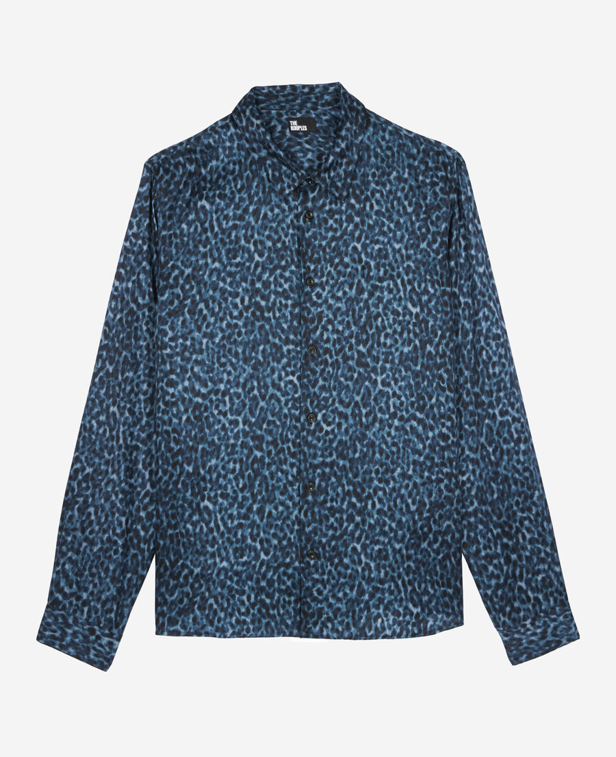 The Kooples HERREN BLUE hemd aus seidenmischung mit leopardenmuster 