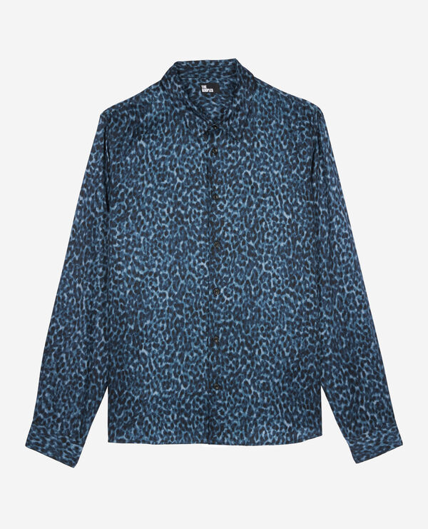The Kooples HOMME BLUE chemise en soie mélangée imprimé léopard 