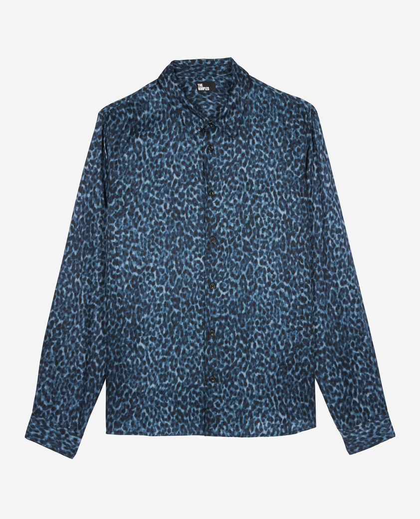 The Kooples MEN BLUE leopard print silk blend shirt
