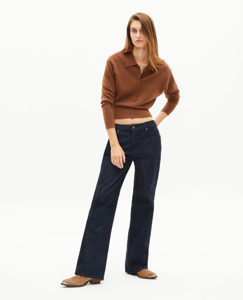 The Kooples FEMME CAMEL pull col polo en laine mérinos mélangée camel