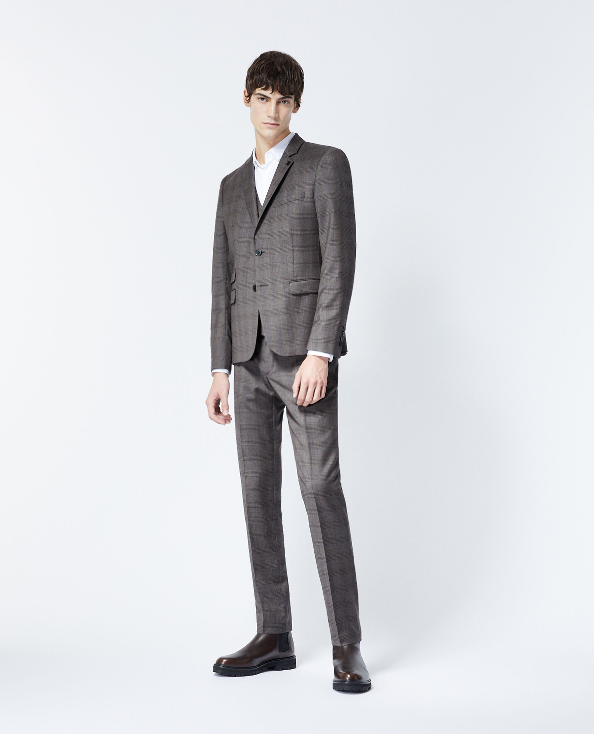 Grey wool check suit trousers, DARK GREY, hi-res image number null