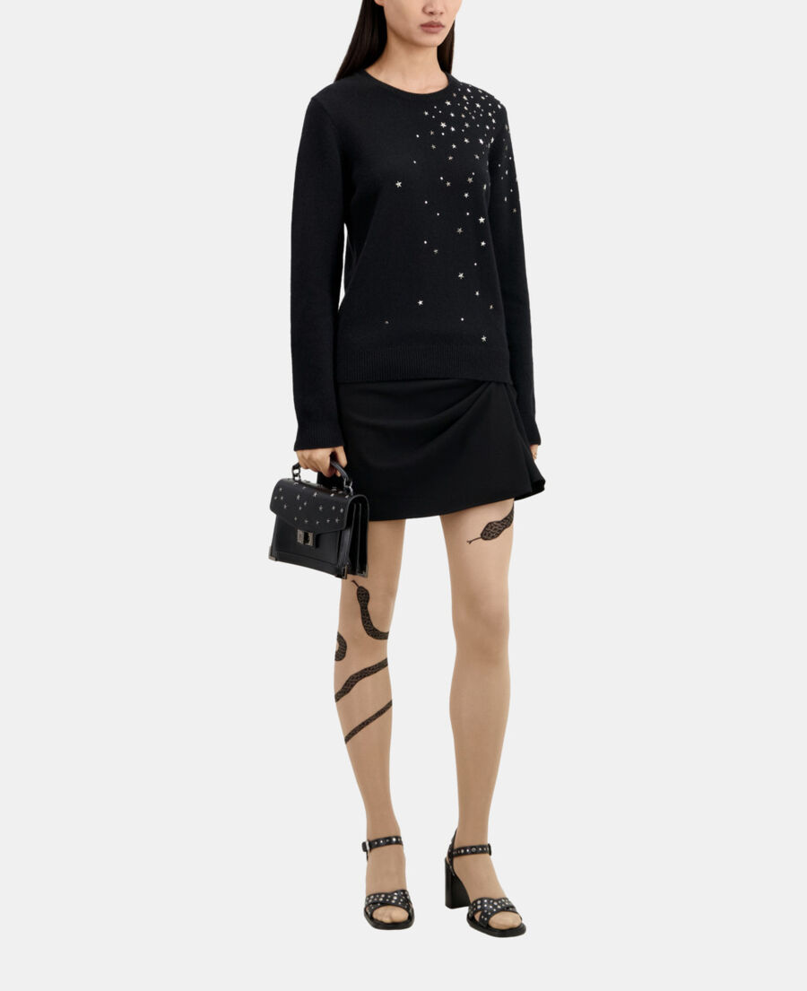 black cashmere blend sweater with stars