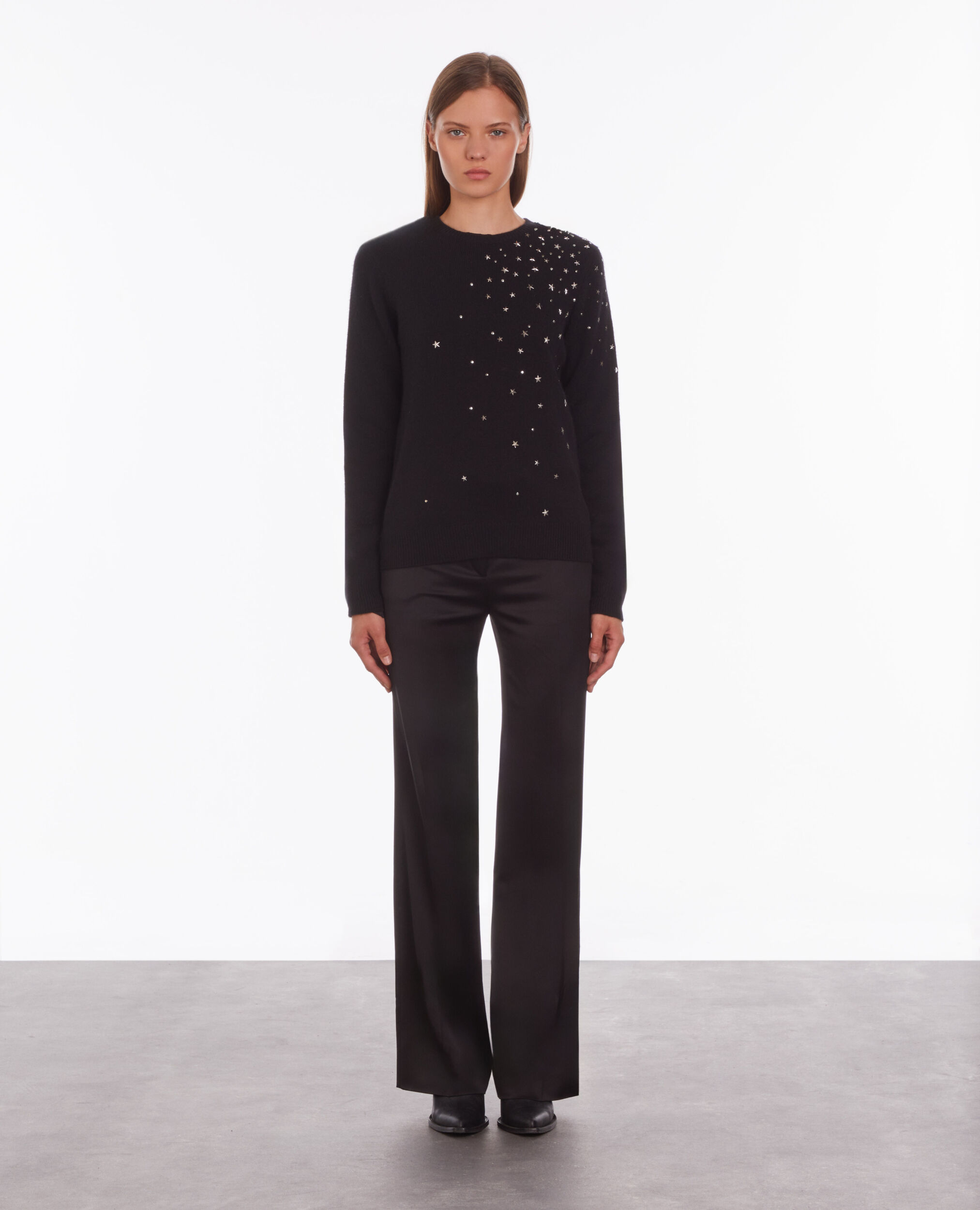 Black cashmere blend sweater with stars, BLACK, hi-res image number null