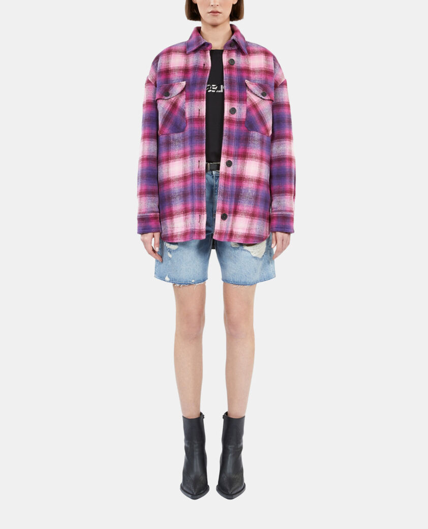 The Kooples FEMME BABY PINK / CASSIS blouson style surchemise &agrave; carreaux rose