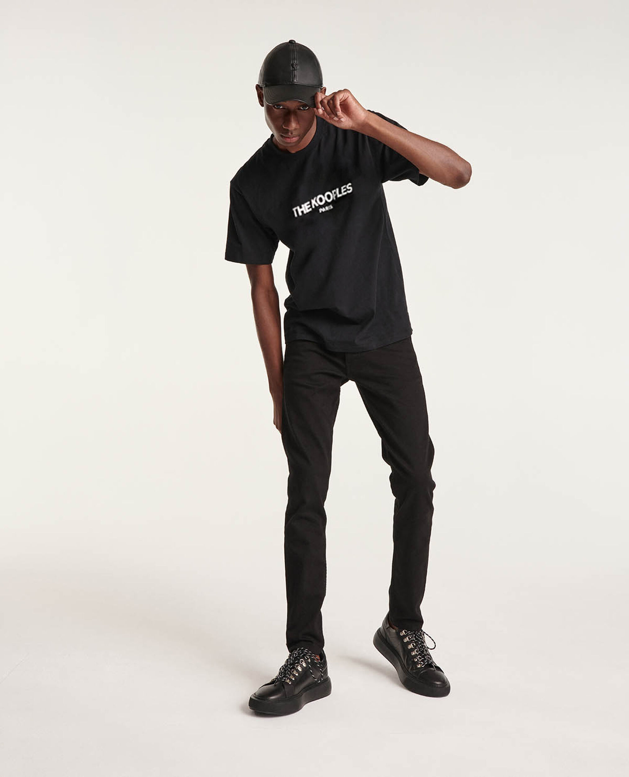 T-shirt noir jersey coton imprimé, BLACK, hi-res image number null
