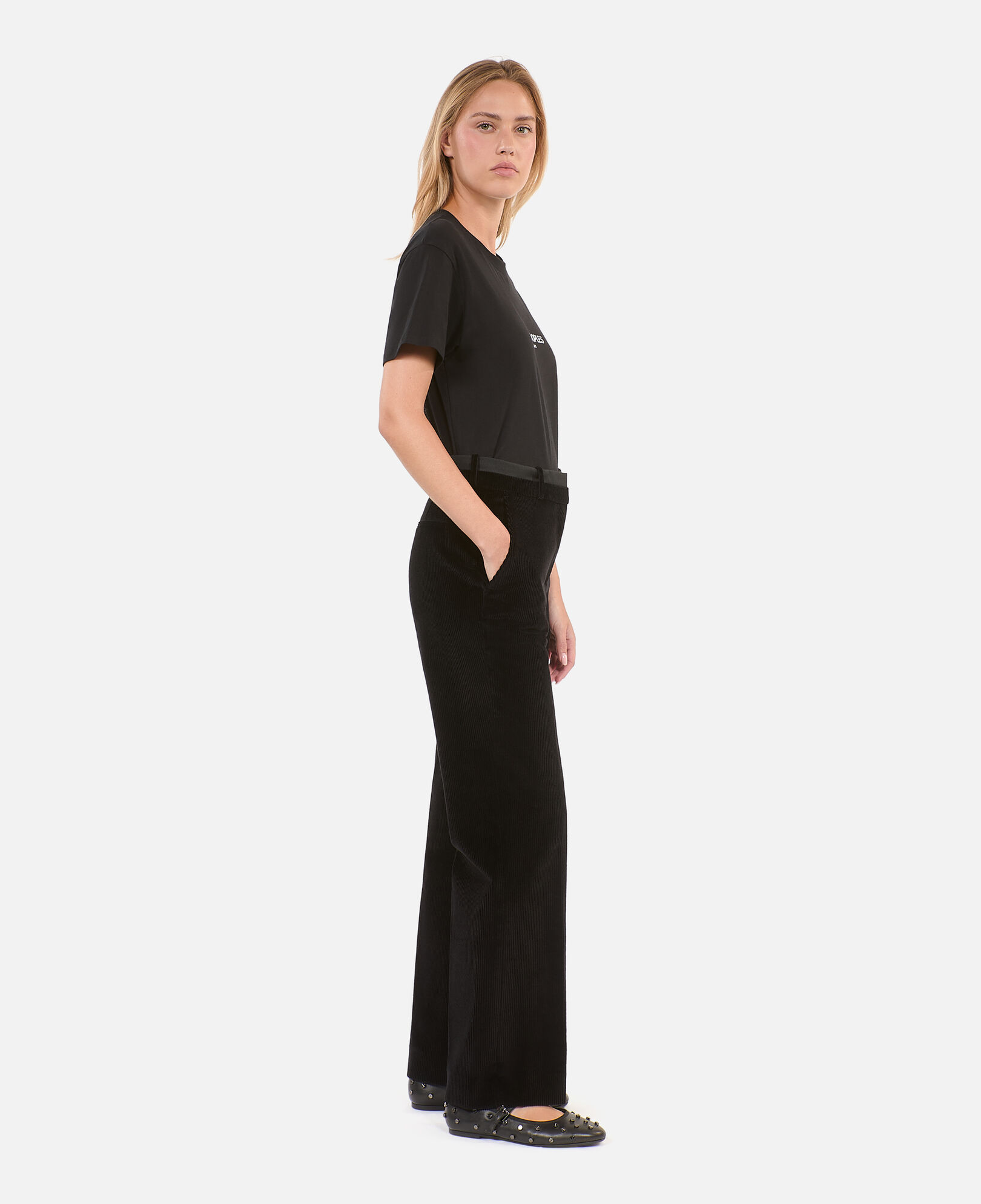 The Kooples MUJER BLACK pantalones rectos de pana negra de sastre