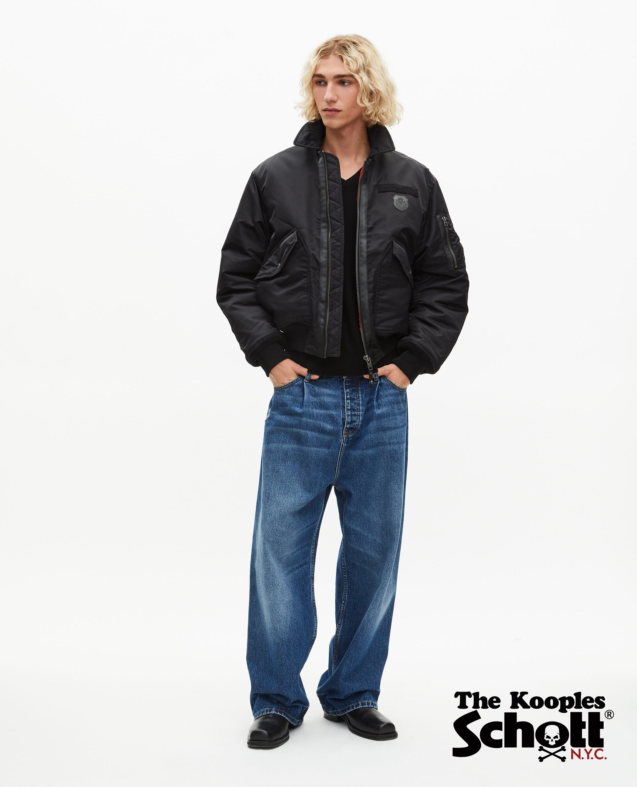 Men's The Kooples x SCHOTT NYC black bomber jacket | The Kooples