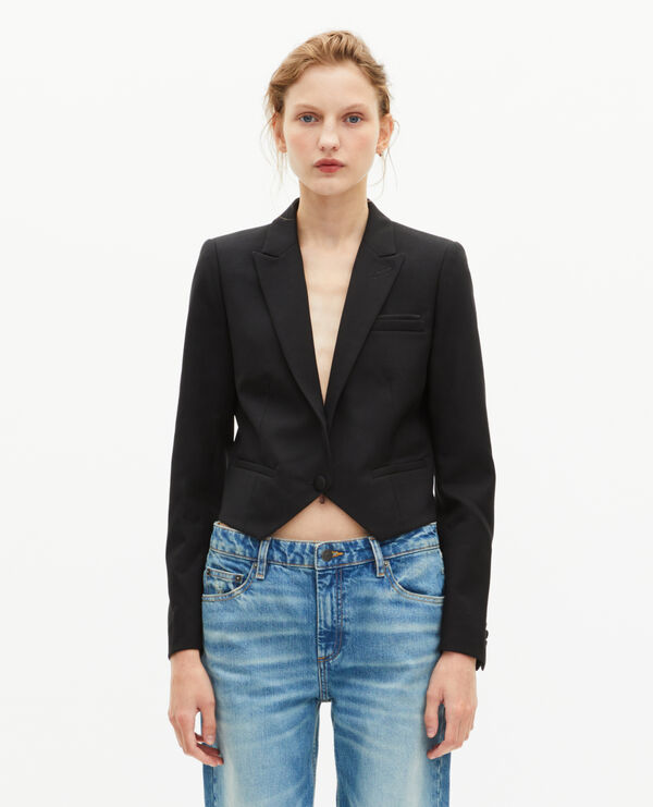 The Kooples FEMME BLACK veste courte asymétrique en laine noire
