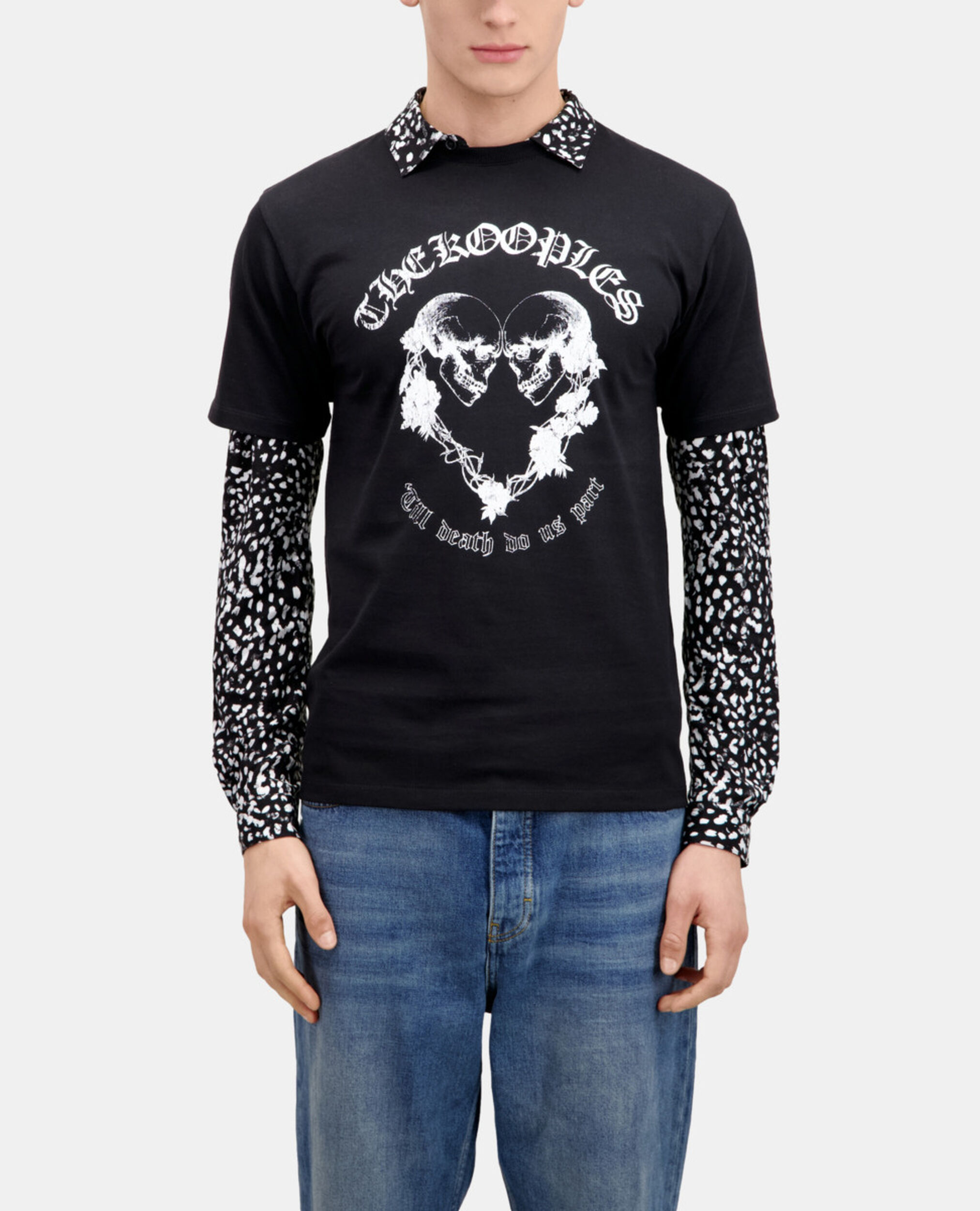 Black t-shirt with Skull heart serigraphy, BLACK, hi-res image number null