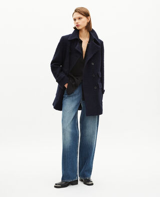 The Kooples WOMEN NAVY navy bouclette wool coat