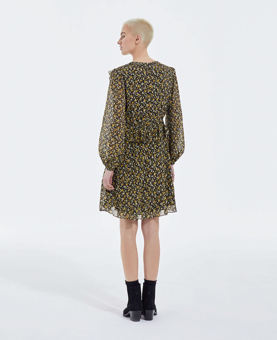 short frill dress in black and yellow lurex