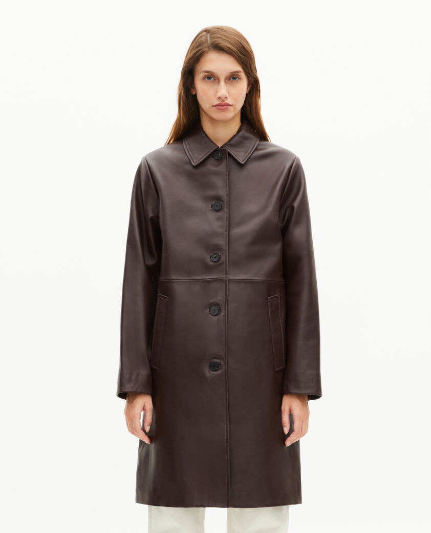 The Kooples FEMME WINE RED manteau long en cuir bordeaux
