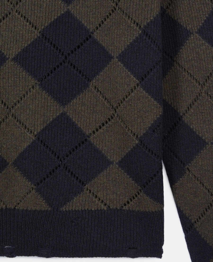 The Kooples H GREEN NAVY black and khaki diamond sweater