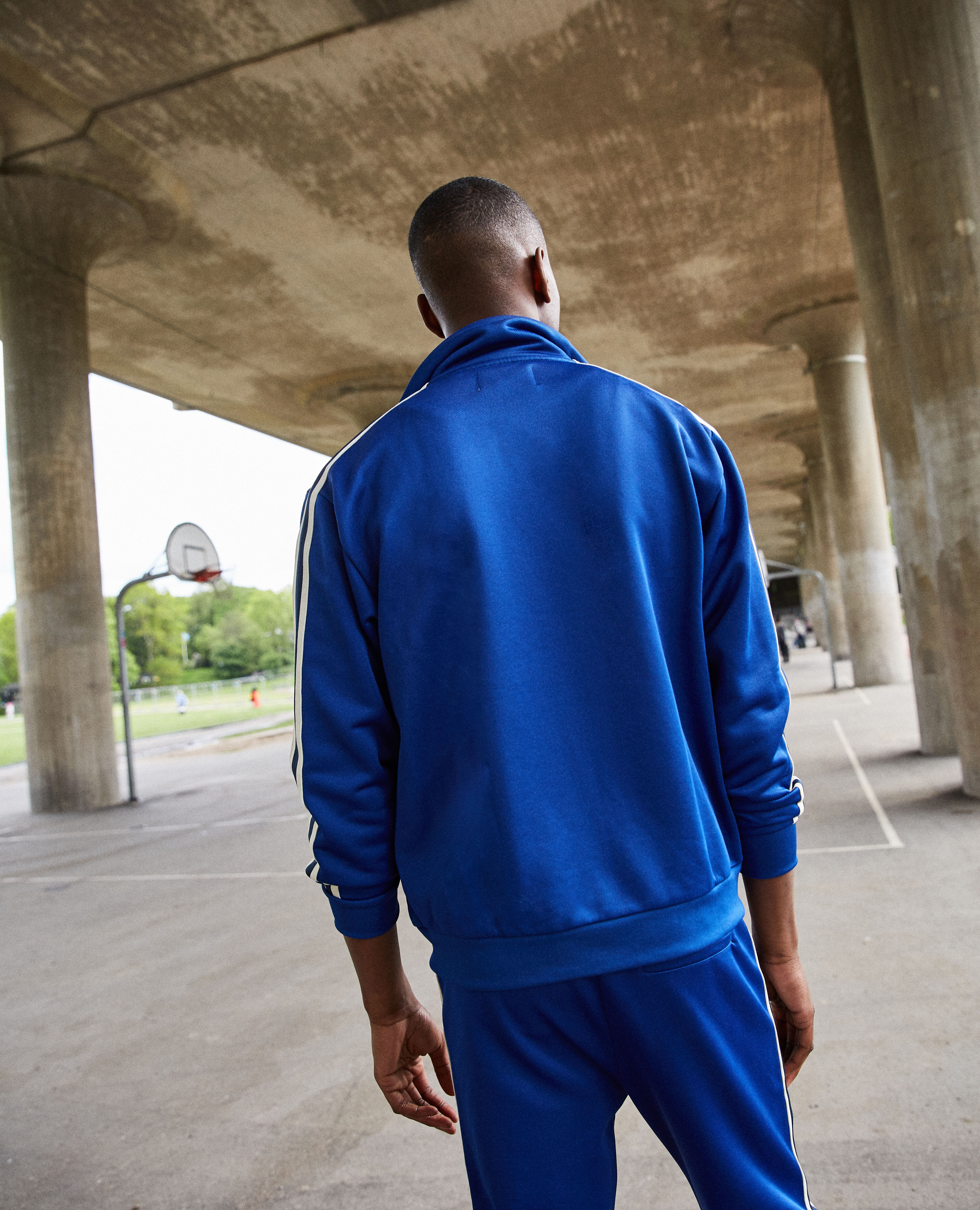 Blue sportswear jacket two tone bands The Kooples UK