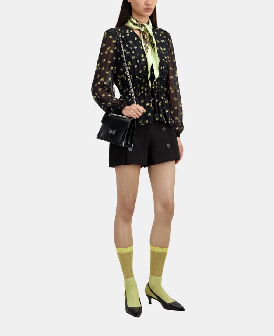 The Kooples FEMME BLACK / YELLOW top imprimé avec smocks