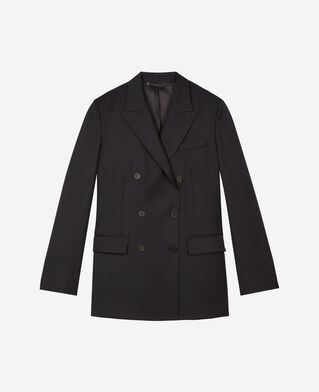 The Kooples F NAVY-RED double-breasted suit jacket in navy striped wool