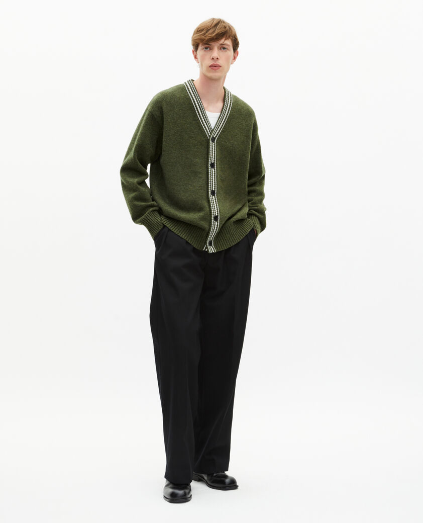 The Kooples MEN GREEN wool cardigan with khaki contrasting stripes