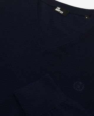 The Kooples H NAVY v-neck sweater in navy merino wool