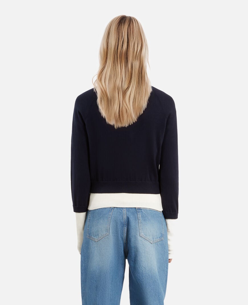 The Kooples FEMME DARK NAVY-ECRU cardigan en coton bleu marine et écru