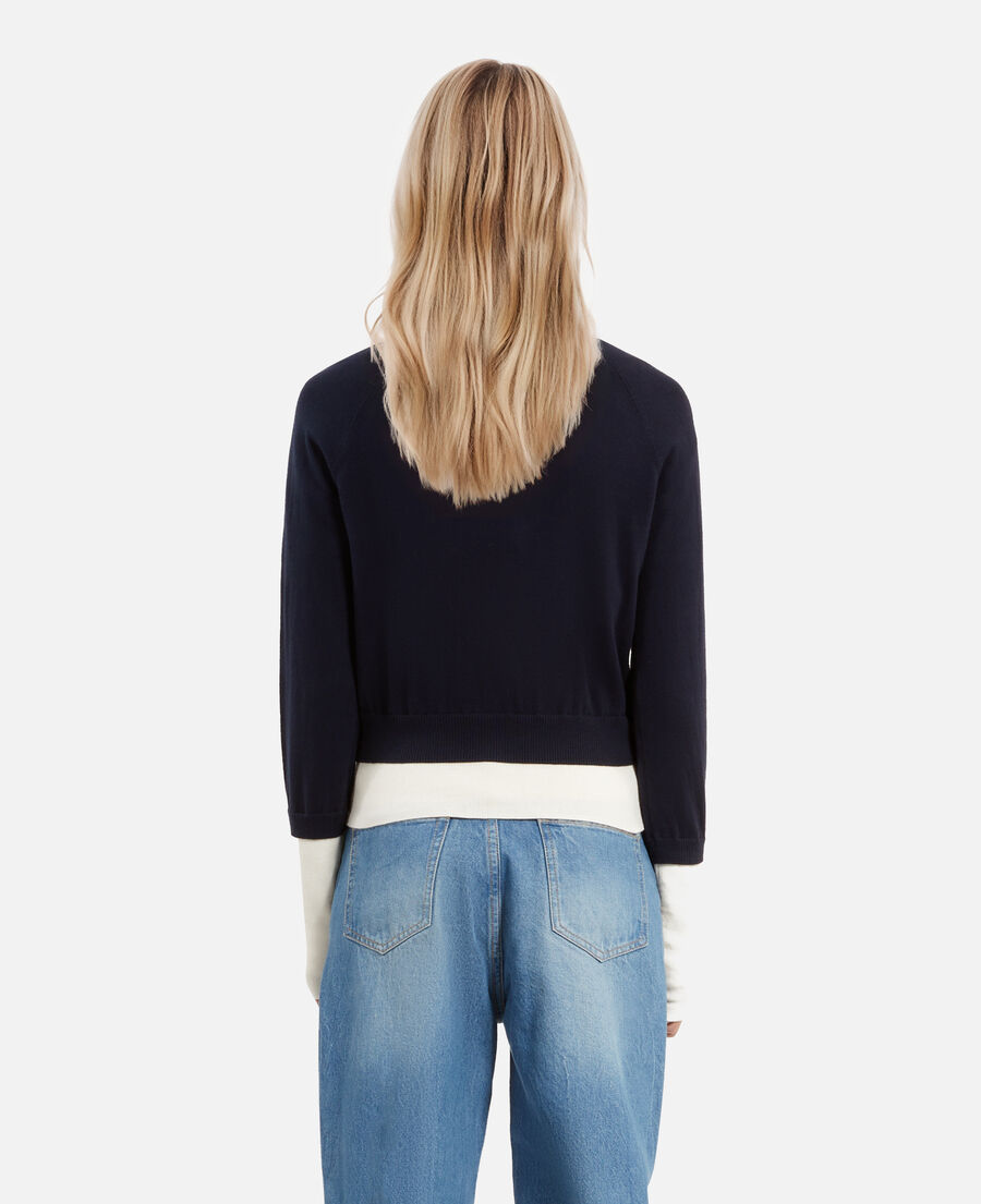 The Kooples F DARK NAVY-ECRU navy blue and ecru cotton cardigan