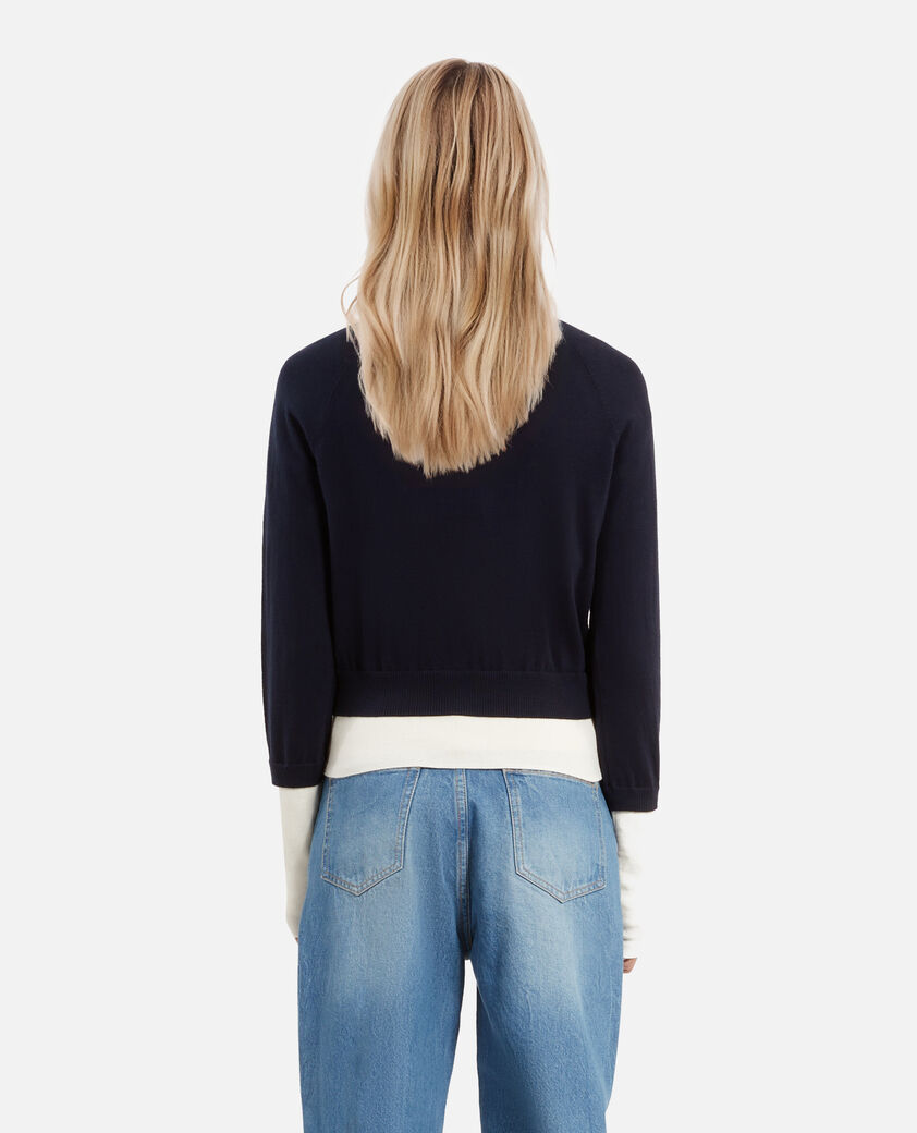 The Kooples WOMEN DARK NAVY-ECRU navy blue and ecru cotton cardigan