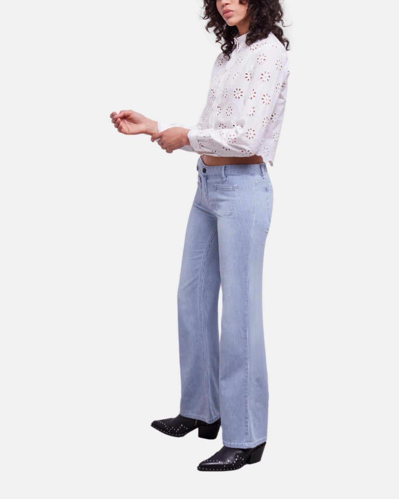 The Kooples WOMEN BLUE DENIM blue and white striped jeans