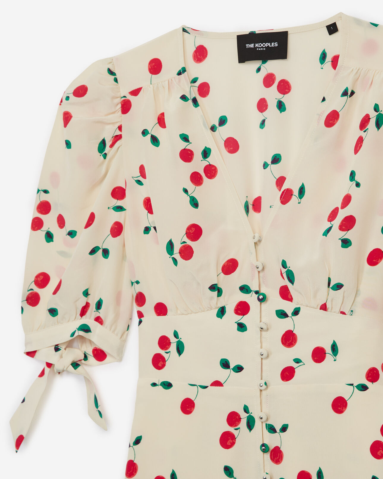 The Kooples FEMME ECRU RED robe courte écrue imprimé cerises en soie