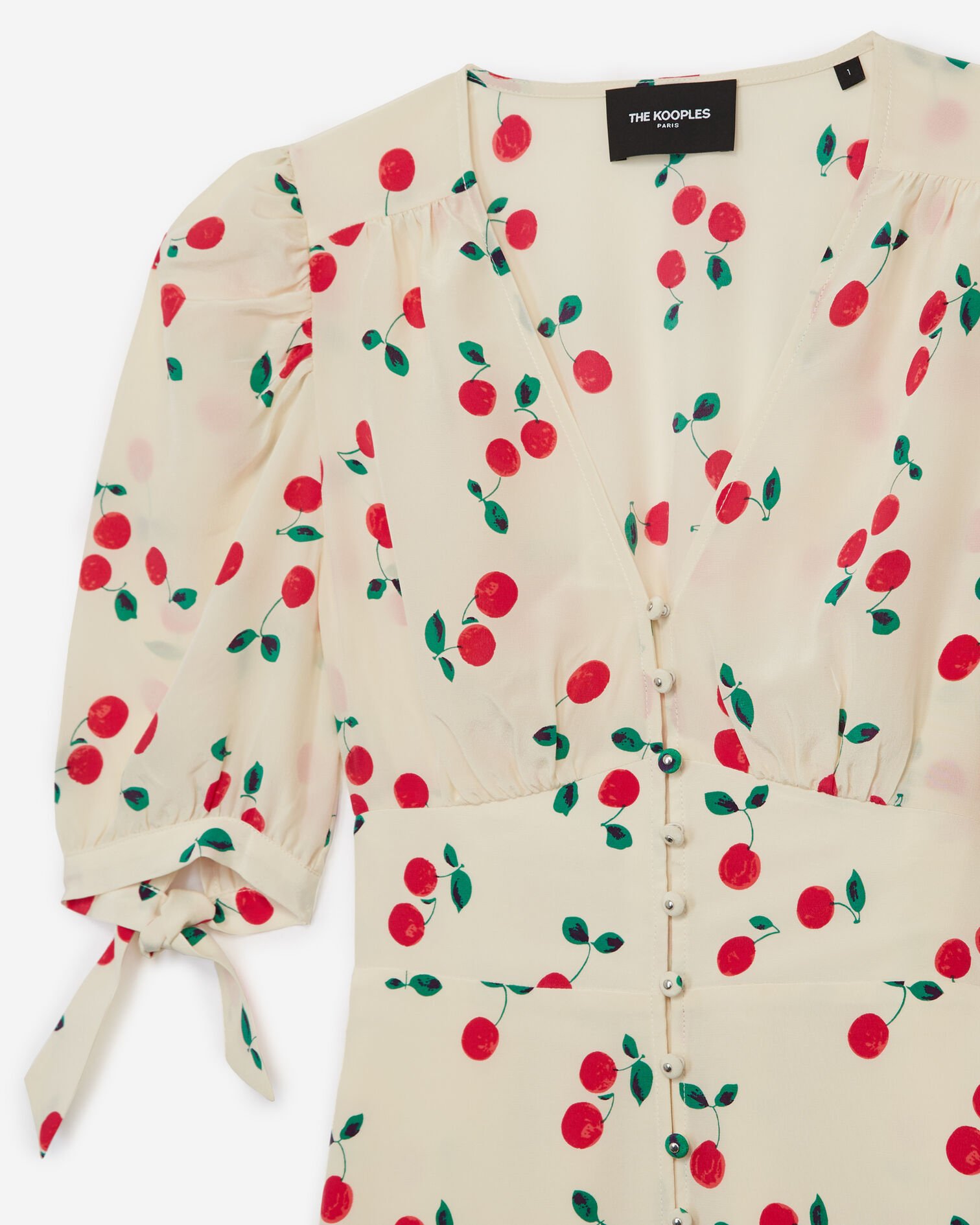 Robe courte écrue imprimé cerises en soie, ECRU RED, hi-res image number null