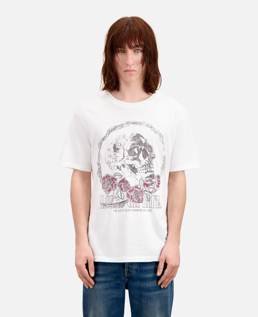 men's white t-shirt with vintage skull serigraphy