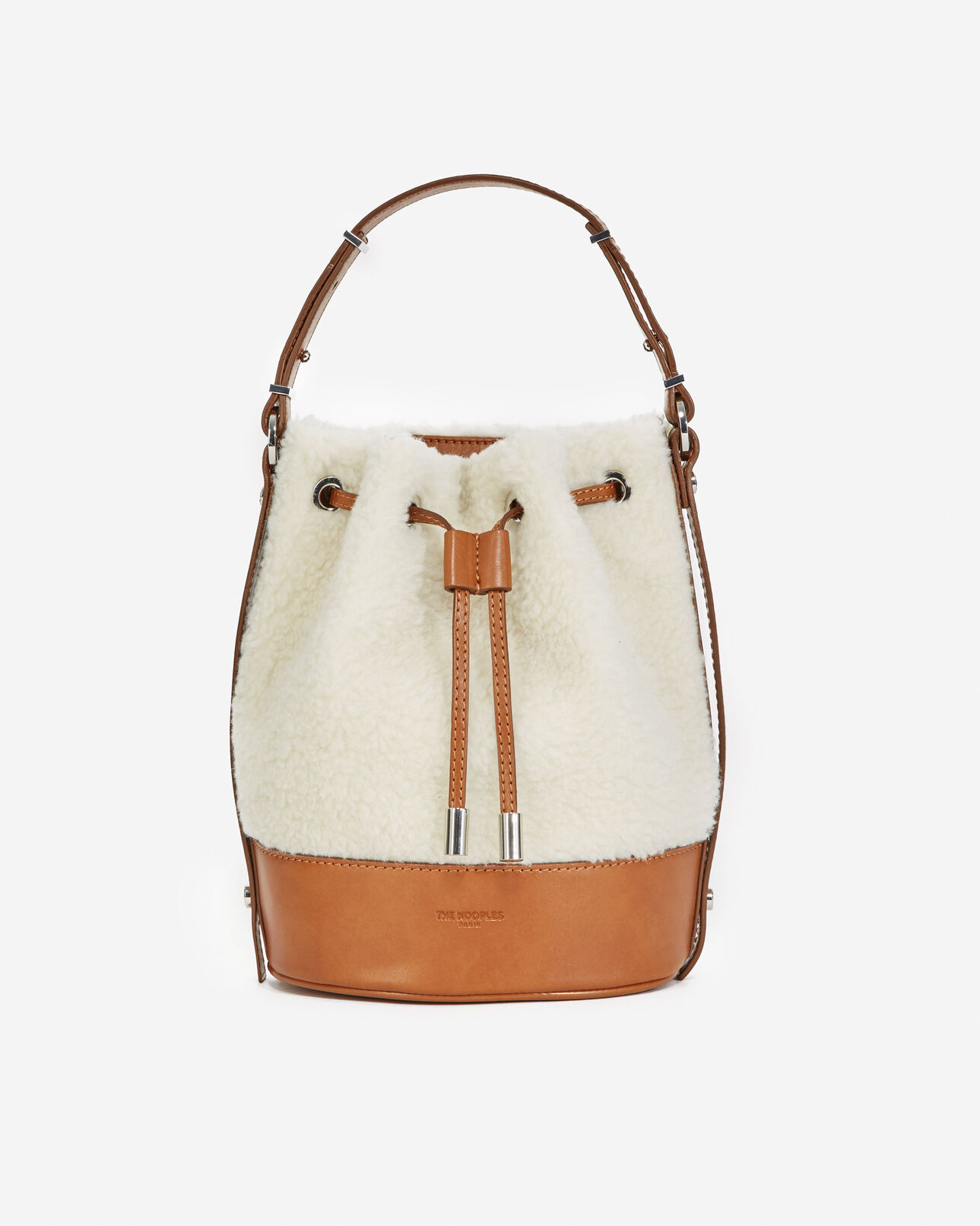 The Kooples WOMEN ECRU / CAMEL medium tina bag in ecru and camel dual fabric