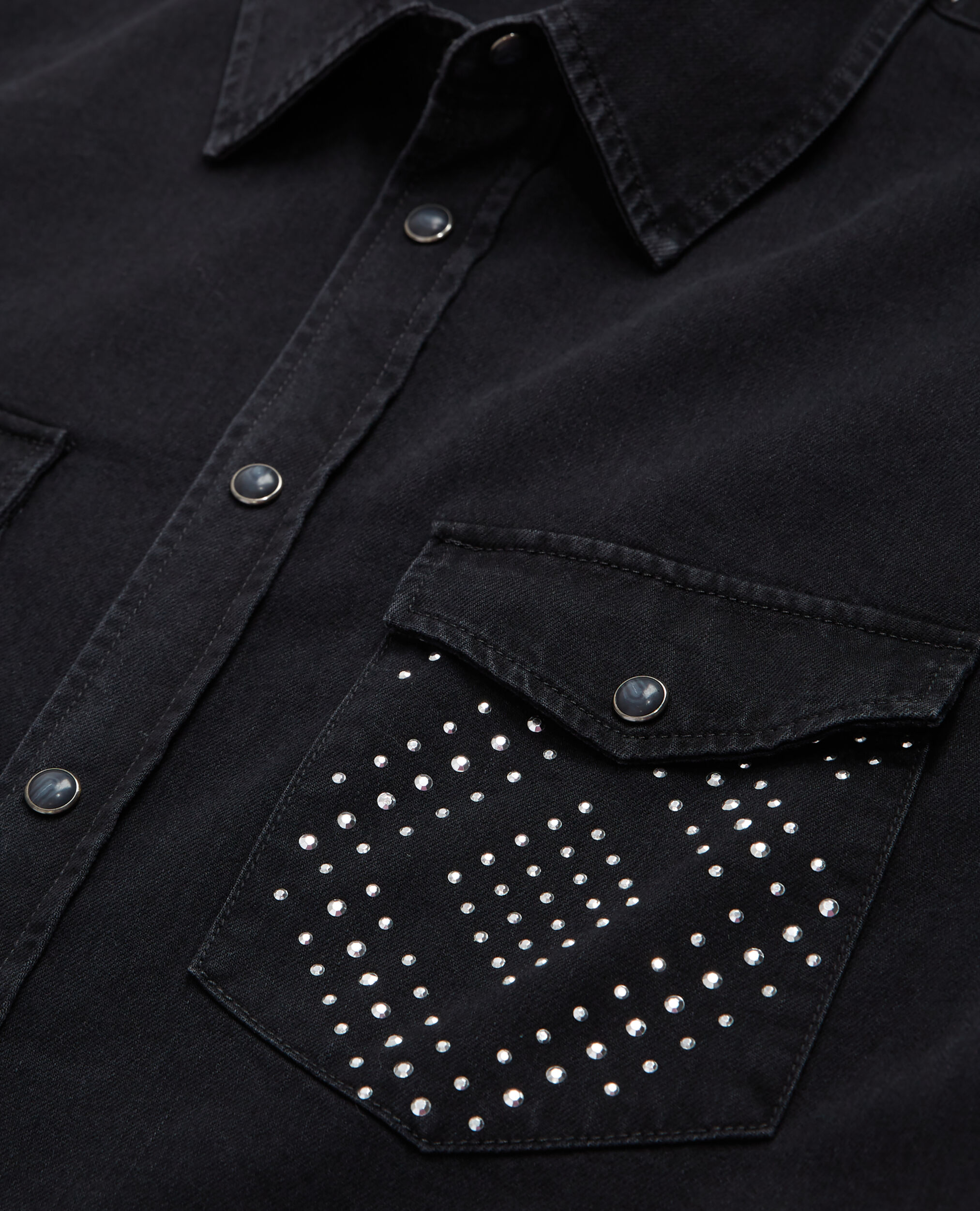 Black studded shirt with classic collar, BLACK WASHED, hi-res image number null
