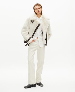 The Kooples WOMEN WHITE ecru fur-effect aviator jacket
