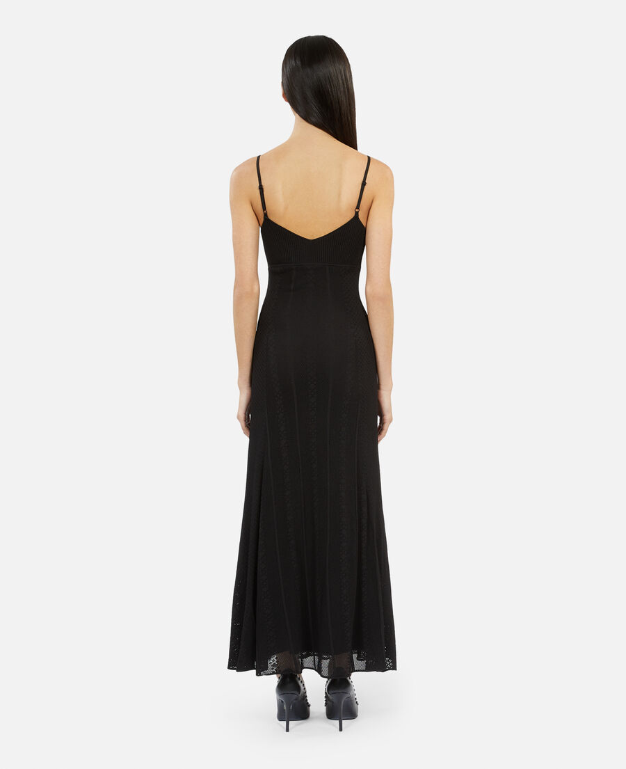 long black openwork knit dress