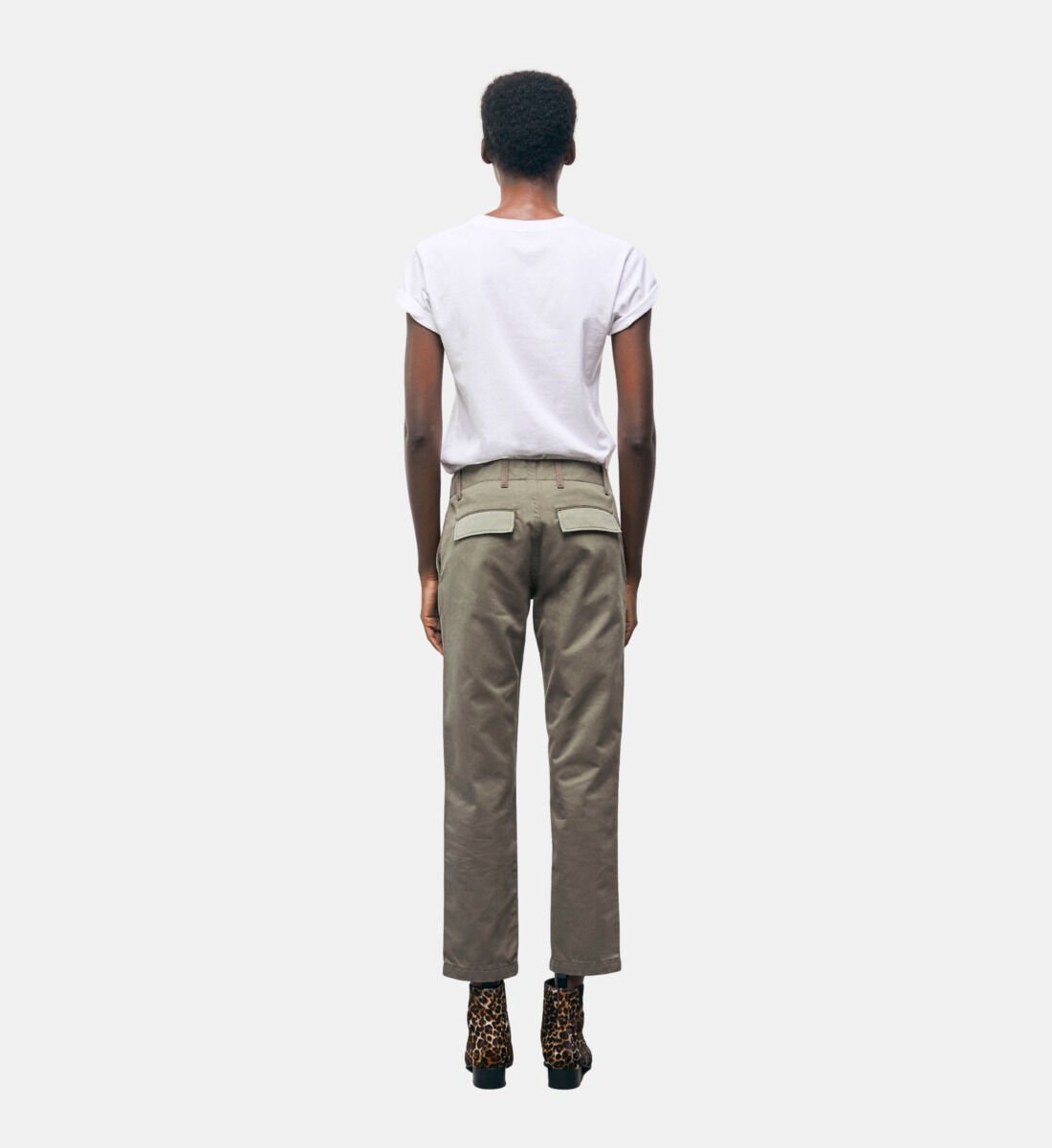 Khaki patchwork straight cut pants The Kooples US