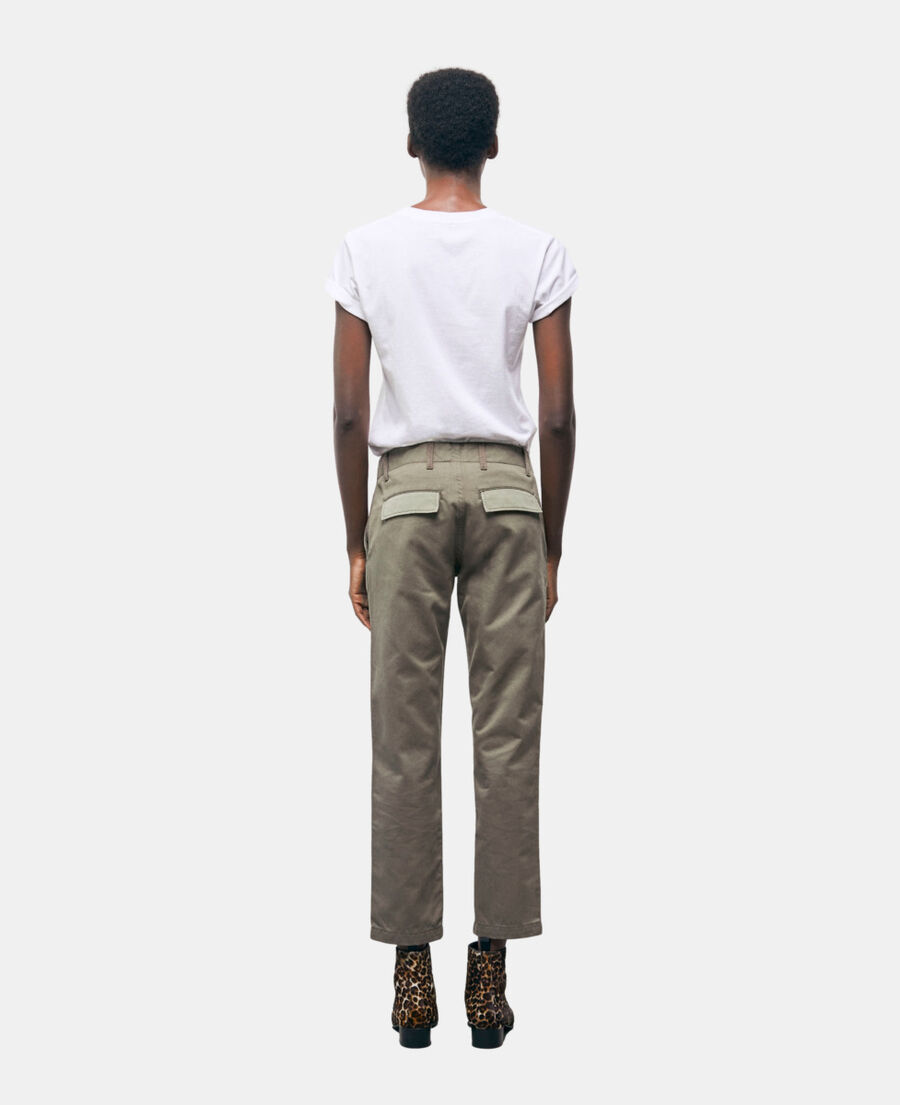khaki patchwork straight-cut pants