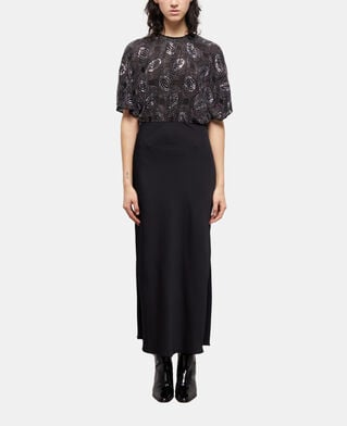 The Kooples WOMEN BLACK long black satin dress with rhinestones