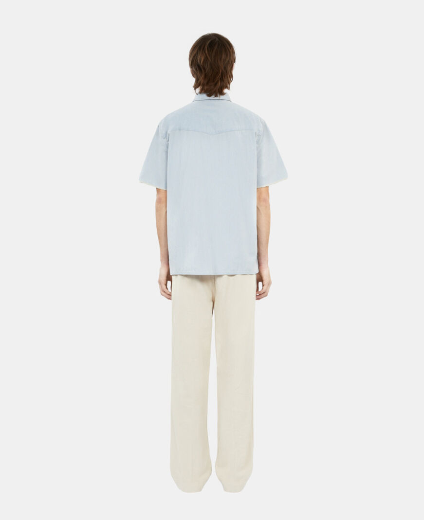 The Kooples HOMME LIGHT BLUE chemise manches courtes en denim bleue