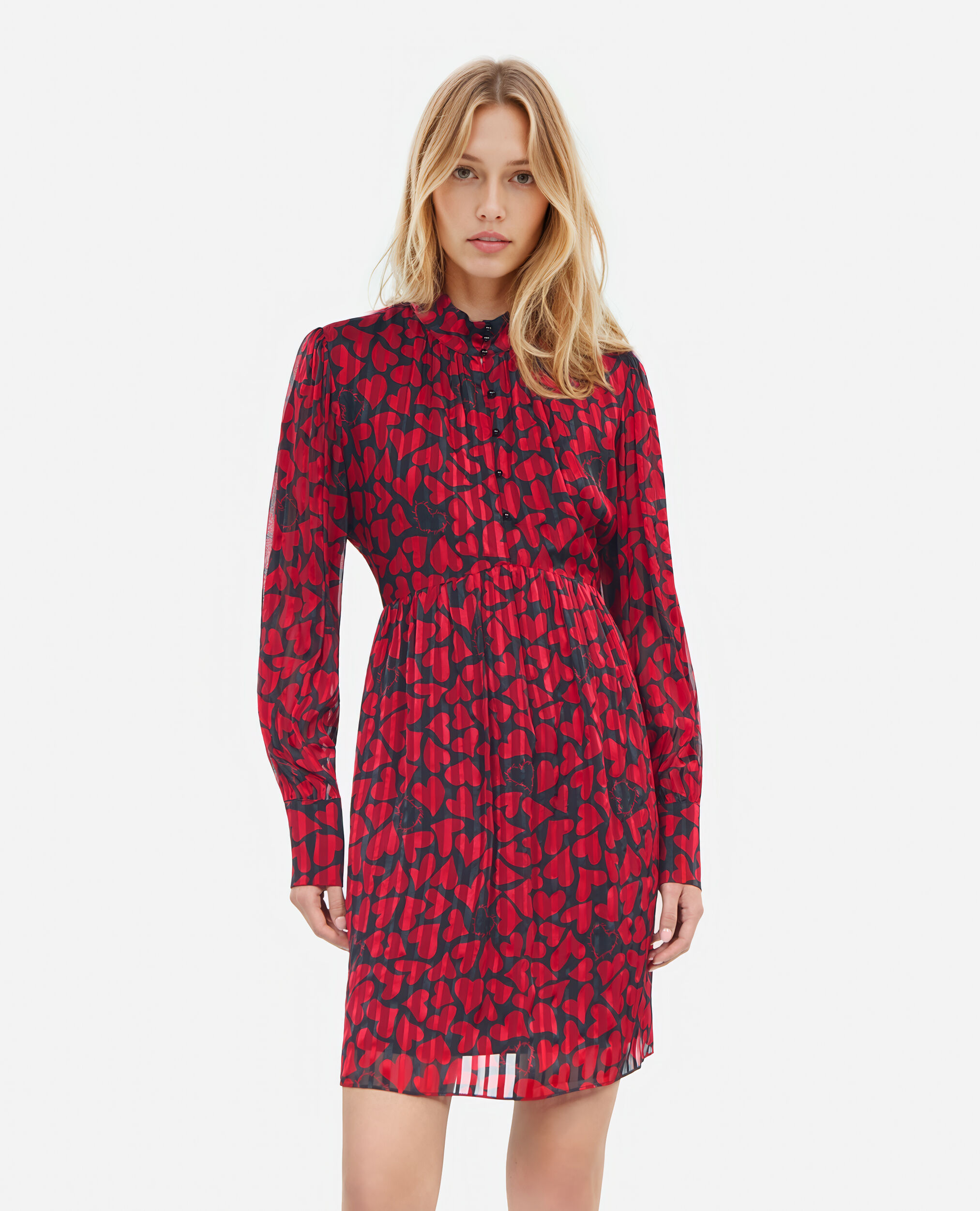 Short pleated heart print dress