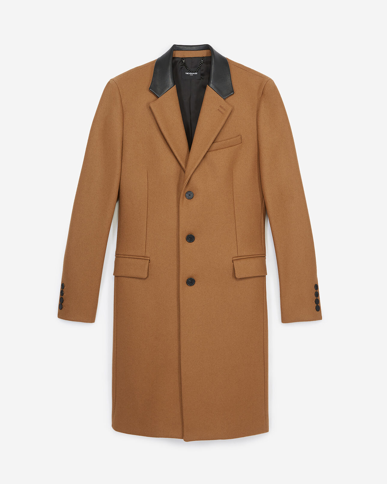 The Kooples HOMME CAMEL manteau camel laine long cintré col cuir