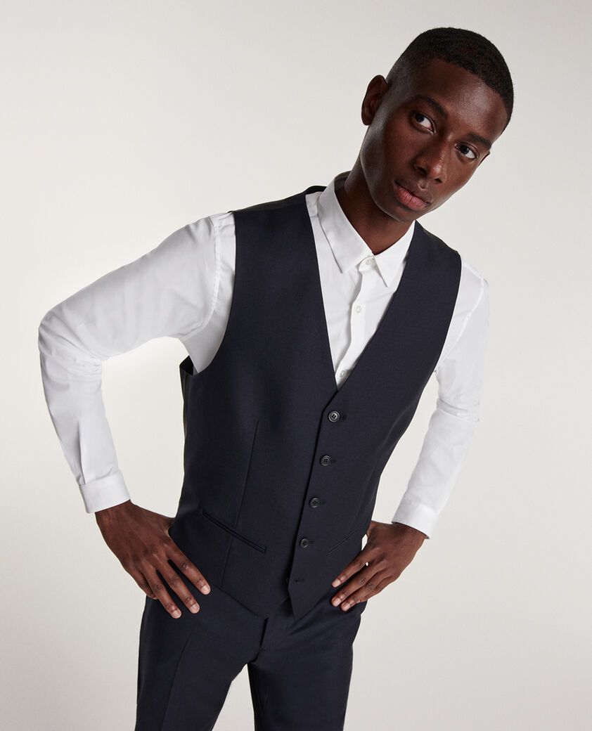 The Kooples HOMME DARK NAVY gilet de costume boutonné en laine marine