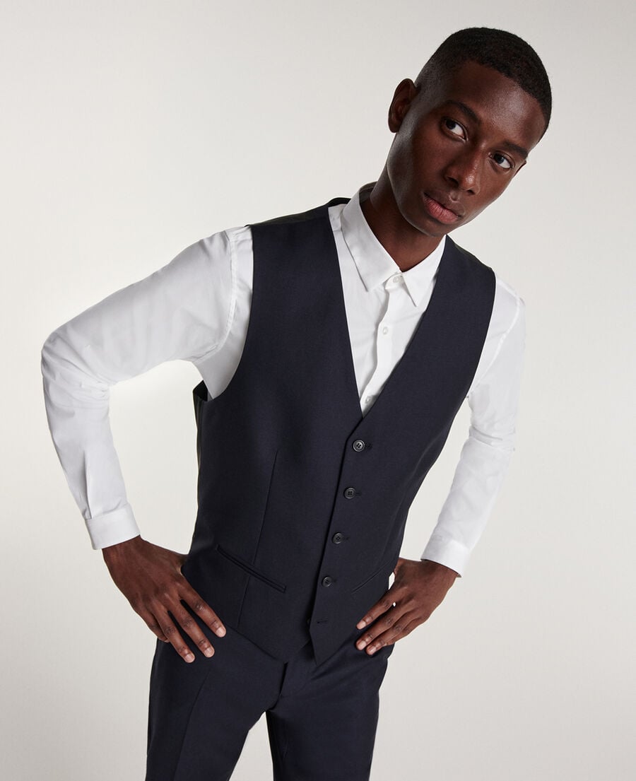 The Kooples MEN DARK NAVY navy wool button-down suit vest