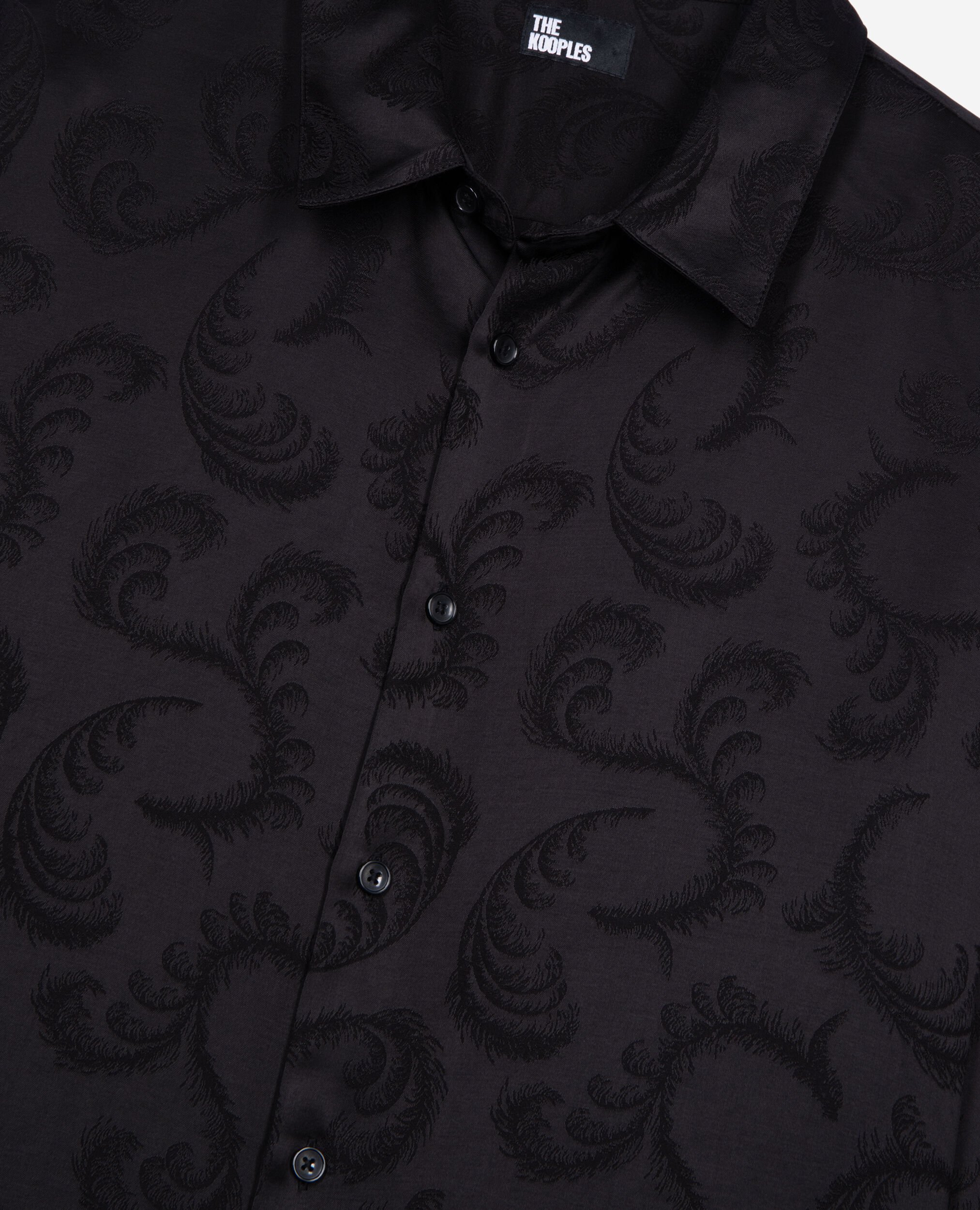 Black feather print jacquard shirt, BLACK, hi-res image number null
