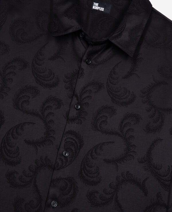 The Kooples MEN BLACK black feather print jacquard shirt