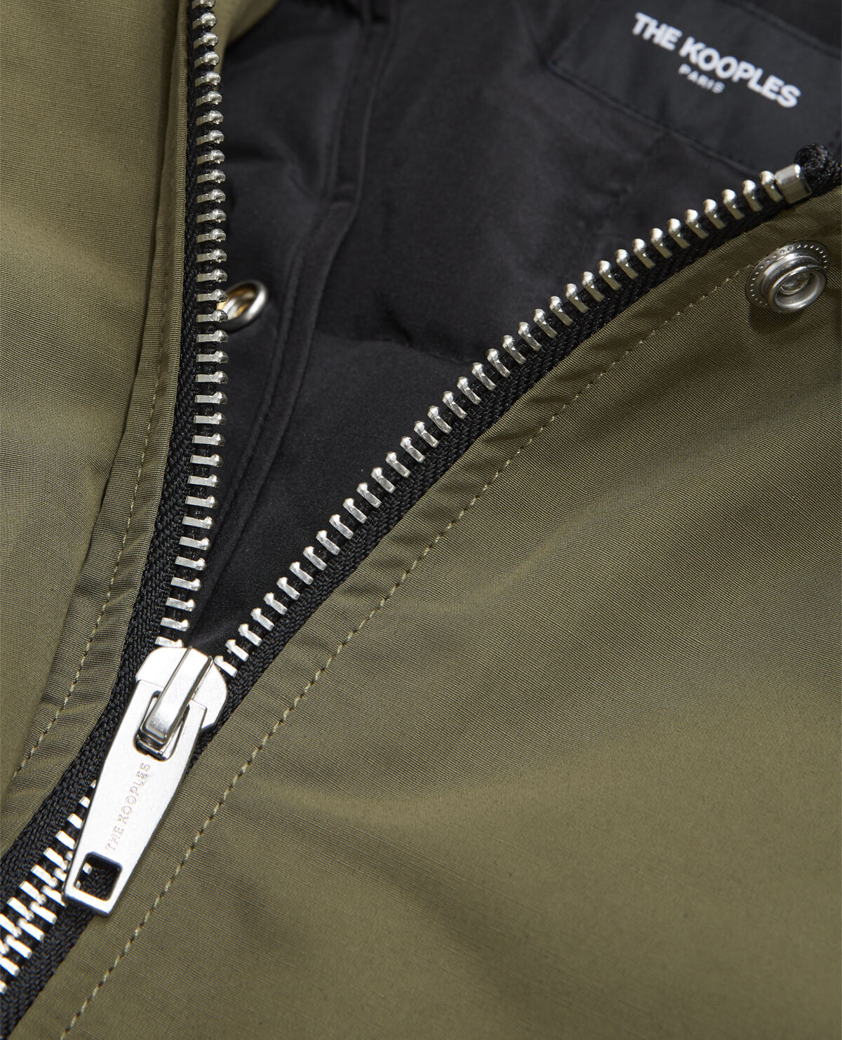 Khaki parka with leather details and belt The Kooples