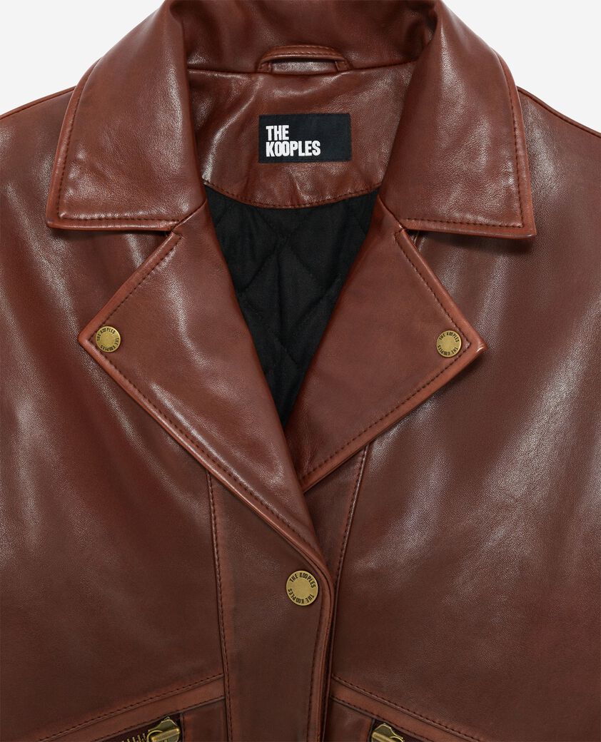 The Kooples FEMME BROWN blouson coupe large en cuir marron