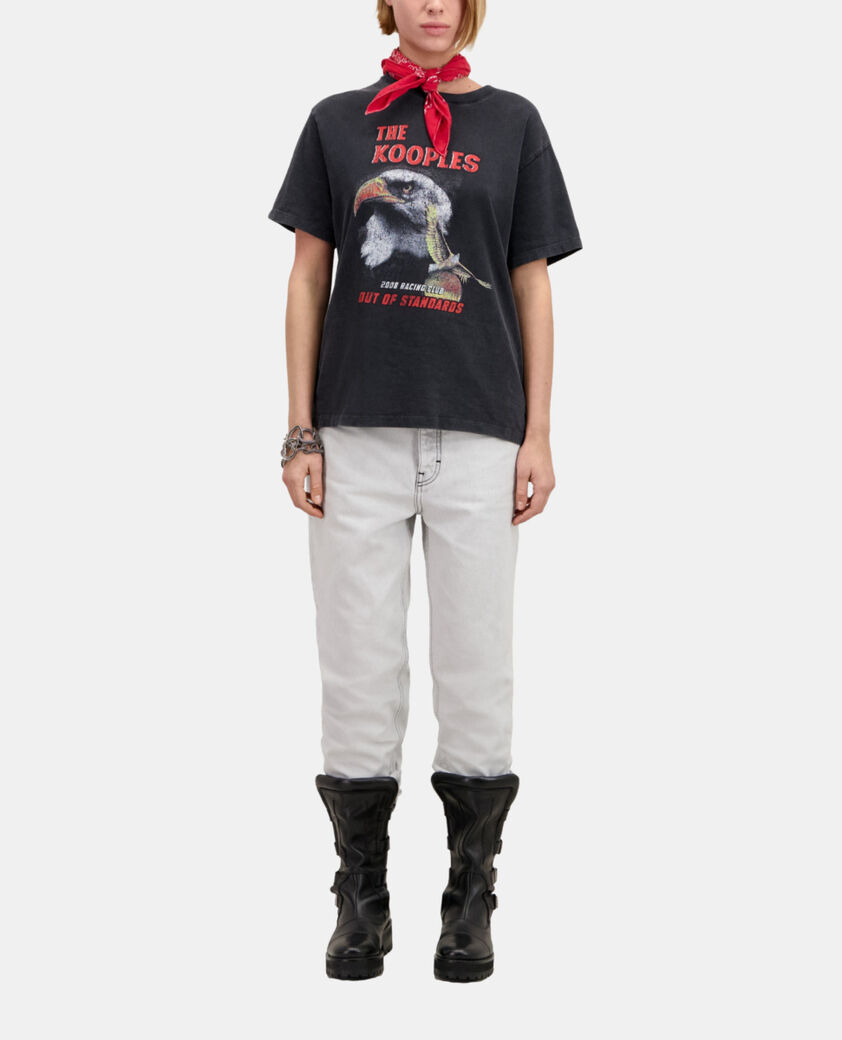 The Kooples F BLACK WASHED women's black t-shirt with eagle serigraphy