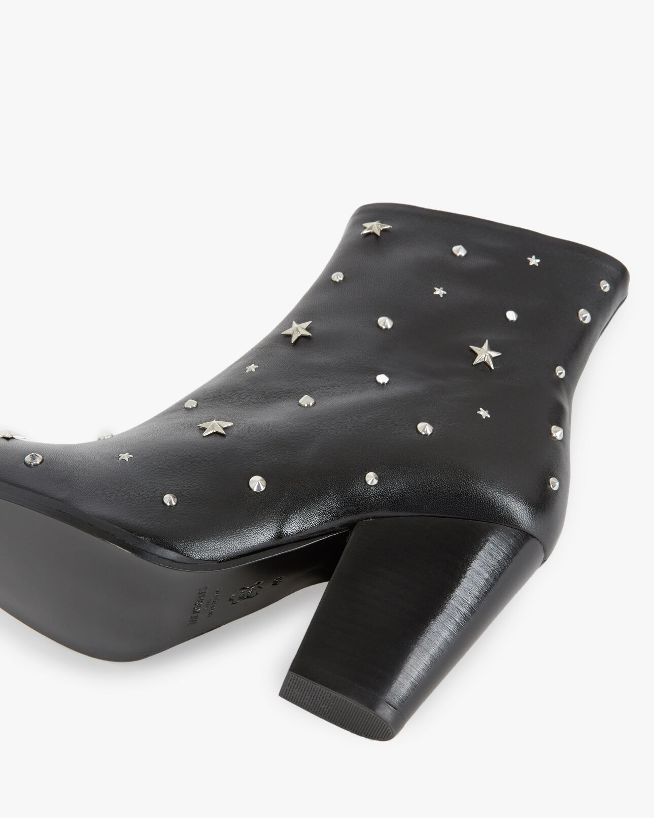 The Kooples WOMEN BLACK / SILVER heeled black ankle boots in leather w/studs